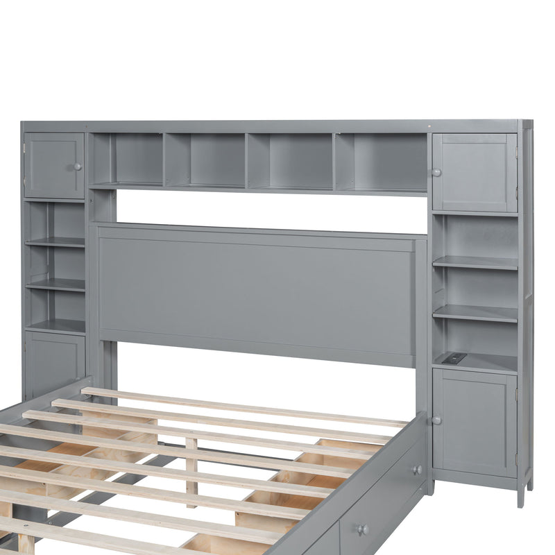 DreamHaus cabinet bed with integrated shelf, all-in-one cabinet, and built-in sockets, featuring a modern design and functional storage.