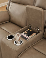 Glencroft - Power Reclining Loveseat With Console / Adjustable Headrest - Sahara - R&R Furniture Gallery (Fountain Valley, CA)