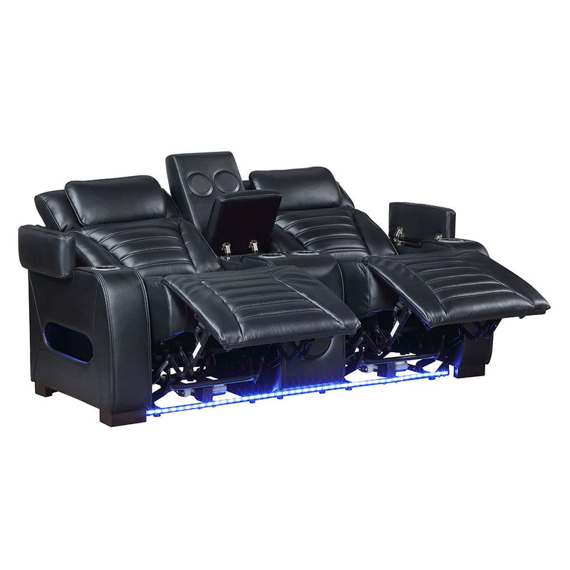 Ephron - Power Motion Loveseat With Console, Power Headrests, LED & Speakers - Black - R&R Furniture Gallery (Fountain Valley, CA)