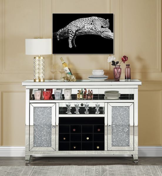 Noralie - 41" Wine Cabinet With LED - Mirrored & Faux Diamonds - R&R Furniture Gallery (Fountain Valley, CA)