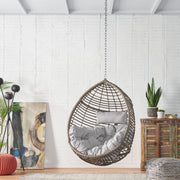 Noble House Morris Teardrop hanging chair with chain and water-resistant cushions, outdoor hammock seating for relaxation.