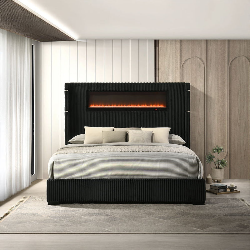 Garner - Bed With Fireplace, LED, Reading Light, Speaker, Bluetooth & USB - R&R Furniture Gallery (Fountain Valley, CA)