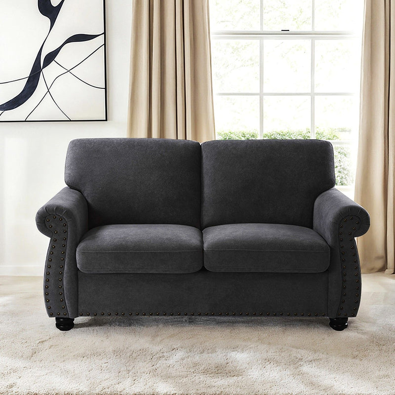 Soft Loveseat, Upholstered 2 Seater Couch, Loose Back Cushions And Turned Legs - R&R Furniture Gallery (Fountain Valley, CA)