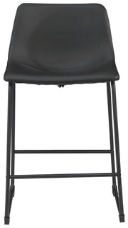 Set of two Signature Design by Ashley® Centiar upholstered barstools with plush fabric seats and wooden legs.
