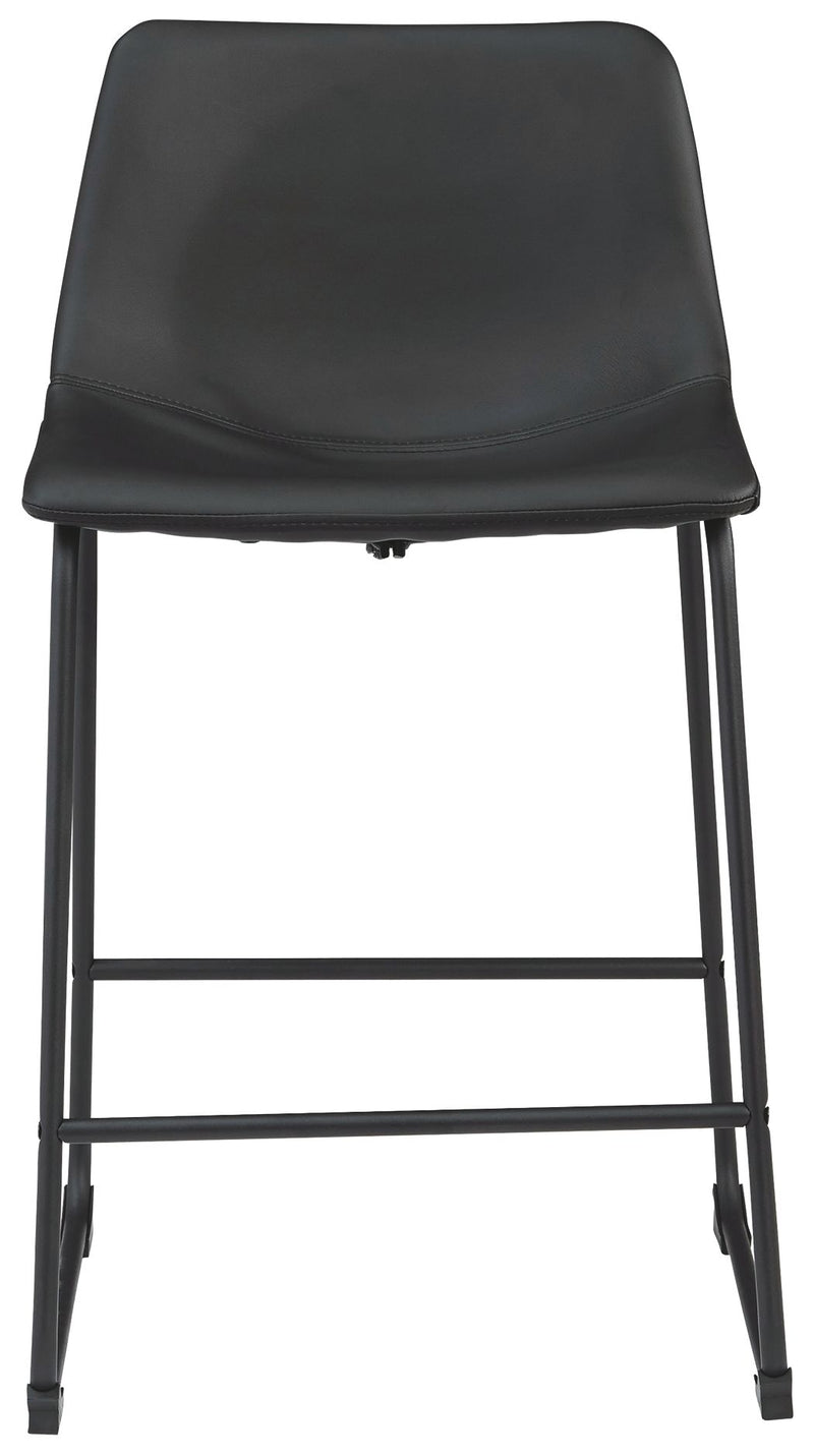 Set of two Signature Design by Ashley® Centiar upholstered barstools with plush fabric seats and wooden legs.