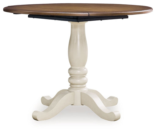 Wirloni - Round Dining Room Drop Leaf Table - Antique White / Brown - R&R Furniture Gallery (Fountain Valley, CA)