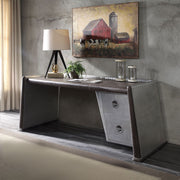Brancaster - Executive Writing Desk - Distress Chocolate Top Grain Leather & Aluminum - R&R Furniture Gallery (Fountain Valley, CA)
