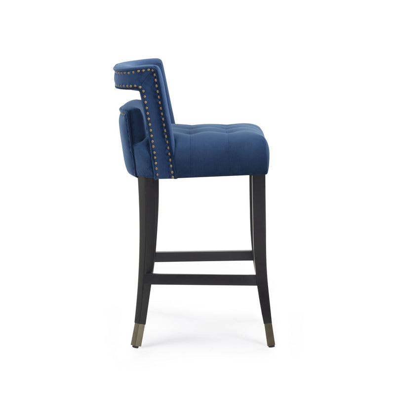 TOV Furniture Hart velvet bar height stool with sleek design and plush upholstery, standing at 28-30 inches tall.