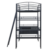 Loft Bed With 4 Layers Of Shelves And L-Shaped Desk, Stylish Metal Frame Bed With A Set Of Sockets, USB Ports And And Wireless Charging - R&R Furniture Gallery (Fountain Valley, CA)