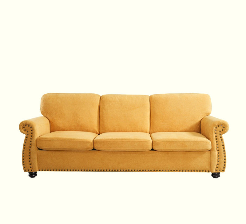 Soft Sofa, Upholstered 3 Seater Couch With High Density Foam, Loose Back Cushions And Turned Legs - R&R Furniture Gallery (Fountain Valley, CA)
