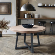 Round Dining Table With Wire Brushed Mindi Top And Mahogany Base - Wheat - R&R Furniture Gallery (Fountain Valley, CA)