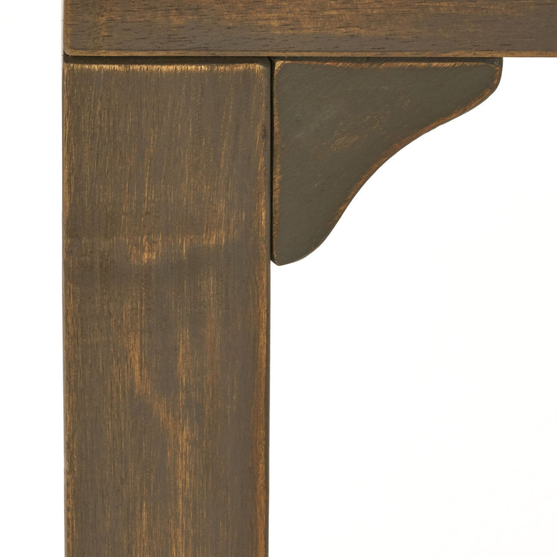 Outdoor expandable acacia wood dining table with U-shaped legs by Noble House, showcasing its natural wood finish and adjustable size.