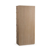 Classic Home Corin tall accent cabinet with wood finish and sleek design, featuring doors and storage shelves.