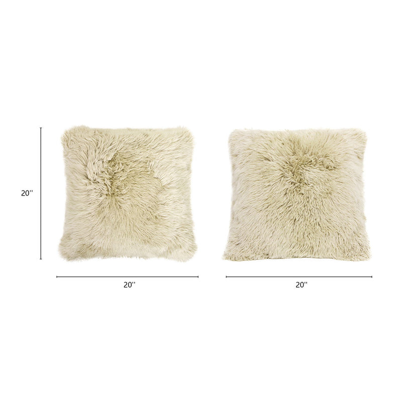Astrid - Square New Zealand Sheepskin Accent Throw Pillow Cover With Feather Insert - Taupe / Natural - R&R Furniture Gallery (Fountain Valley, CA)