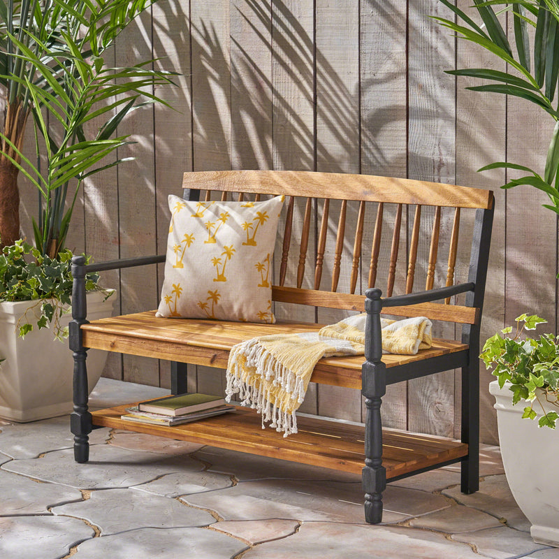 Slatted Bench With Built In Shelf - R&R Furniture Gallery (Fountain Valley, CA)
