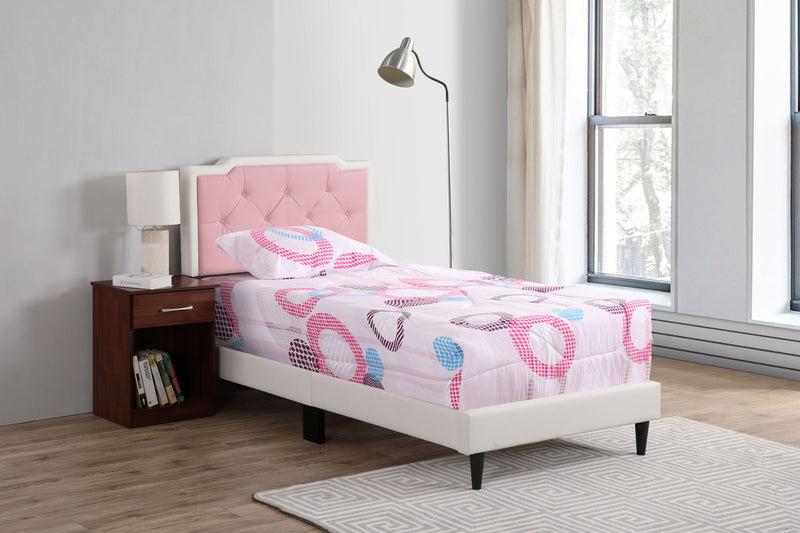Upholstered button tufted bed by Glory Furniture with cozy, plush fabric in a charming design for elegant bedroom spaces.