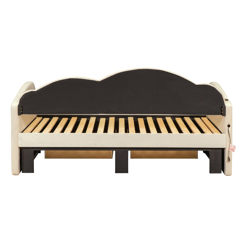 Upholstered Daybed With Cloud-Shaped Backrest, Trundle & 2 Drawers And USB Ports - R&R Furniture Gallery (Fountain Valley, CA)