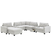 Sectional With Acrylic Table Top U Shaped Couch Set With 2 Consoles USB Charger, Storage Drawers And Pockets Movable Ottoman Tufted Sofa - R&R Furniture Gallery (Fountain Valley, CA)