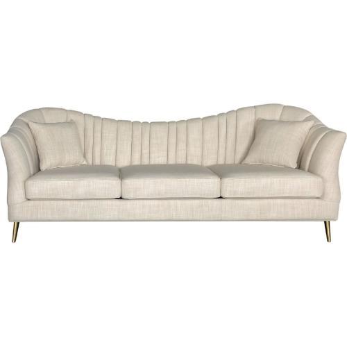 Ava Sofa in Sand Linen Fabric w/ Gold Leg