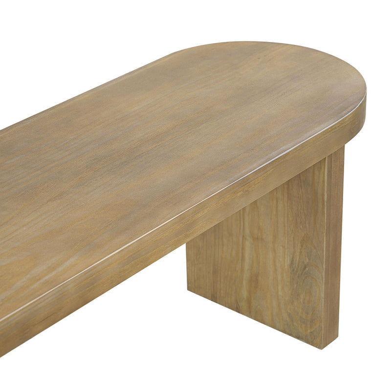 Indoor pine dining bench by Noble House, seats three people, supports up to 350 lbs, with a sturdy wooden design.