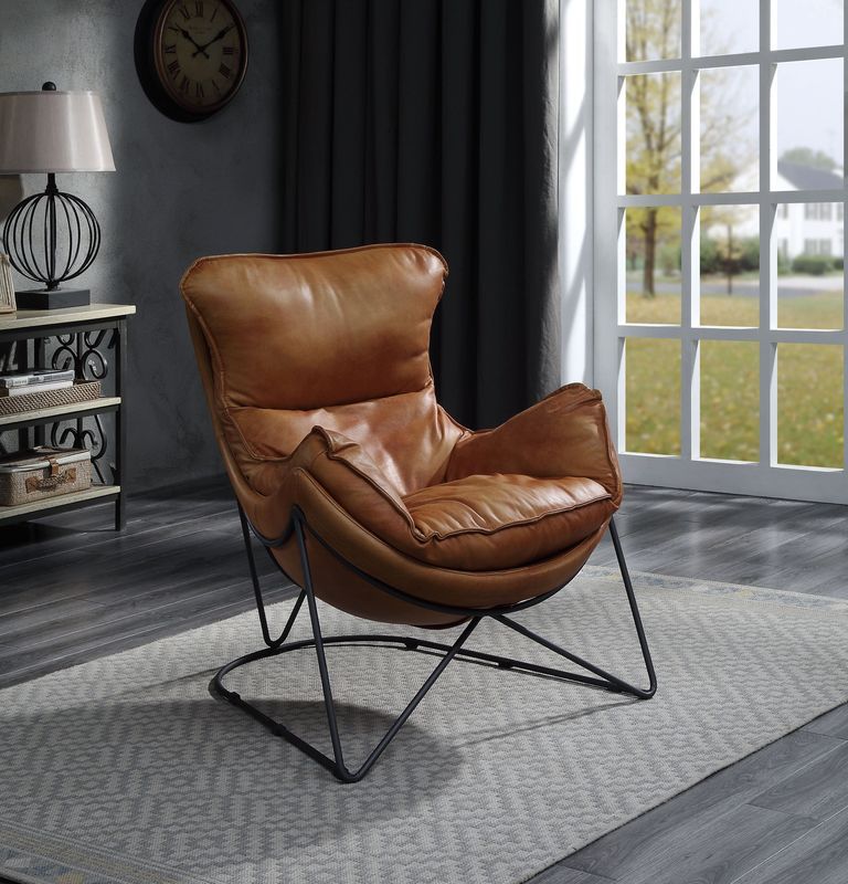 Thurshan - Accent Chair - Aperol Top Grain Leather & Black - R&R Furniture Gallery (Fountain Valley, CA)