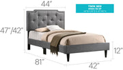 Button tufted upholstered bed by Glory Furniture, featuring a cozy, elegant design with plush fabric and tufted headboard.
