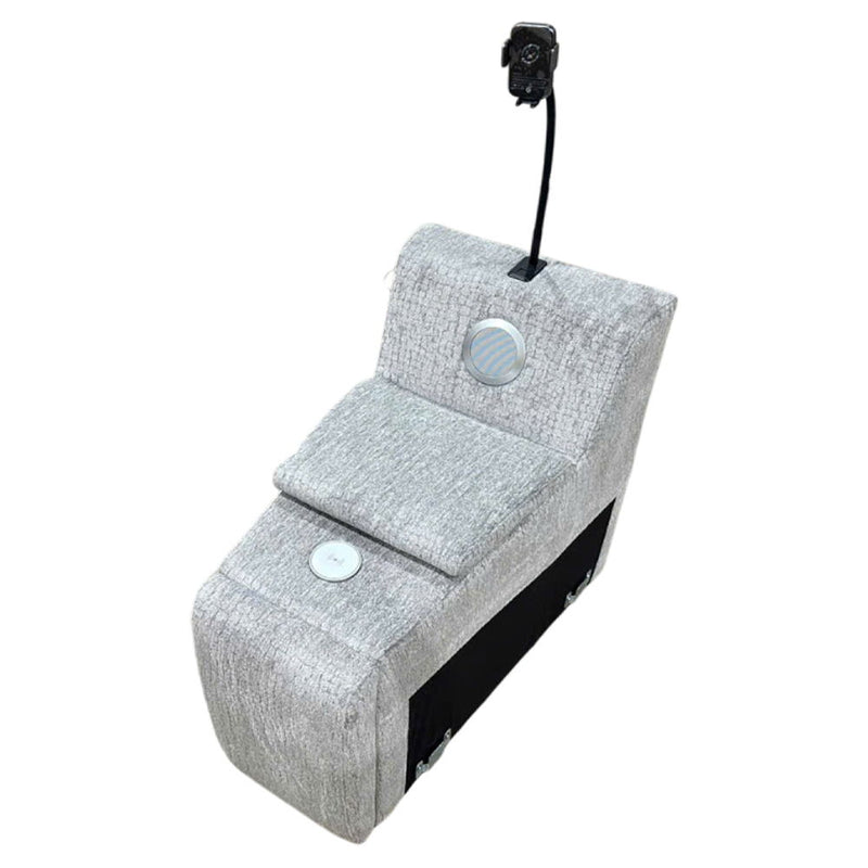 Fullar - Modular Console With Wireless Charger - Light Gary Chenille - R&R Furniture Gallery (Fountain Valley, CA)