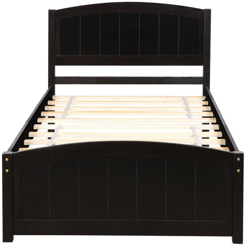 DreamHaus platform bed with headboard, footboard, and wood slat support showcasing sturdy wooden design and modern style.
