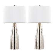 Pair of Lumi Source Maya contemporary table lamps with sleek modern design, featuring cylindrical bases and fabric shades.