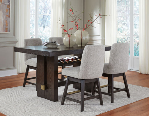 Signature Design by Ashley rectangular counter table set with four matching chairs, stylish 5-piece dining room furniture.