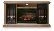 Signature Design by Ashley Wittenmyer TV stand with open shelves and storage compartments in a modern wood finish.