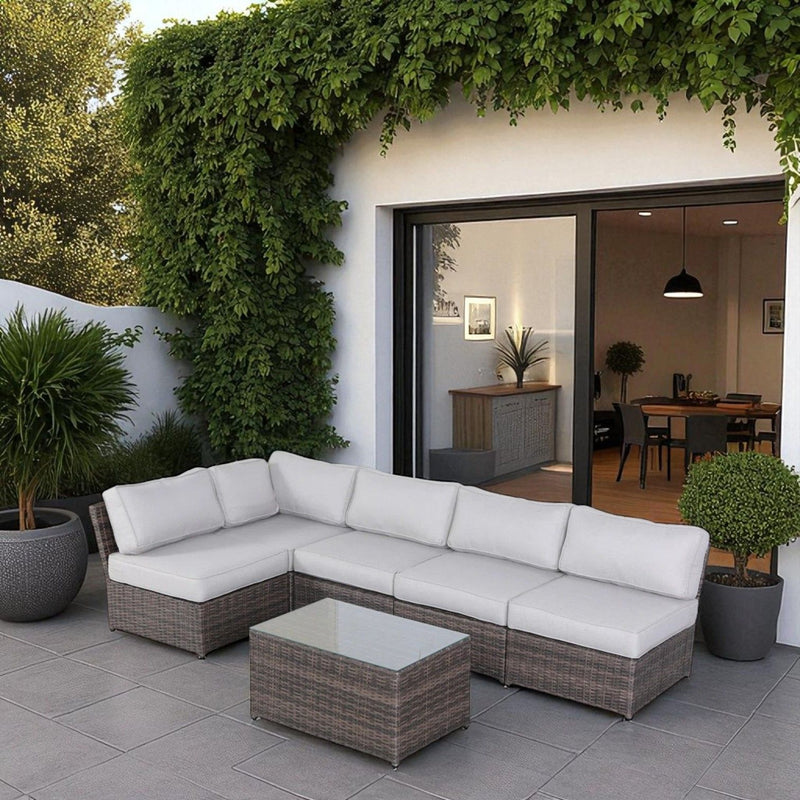 Comfortable Modern Patio Rattan Sectional Set With Cushions - R&R Furniture Gallery (Fountain Valley, CA)