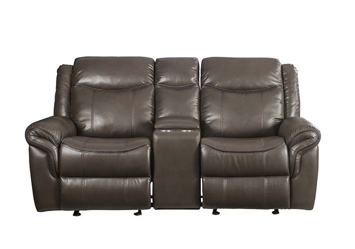 Lydia - Motion Loveseat With USB & Console - Brown Leather Aire - R&R Furniture Gallery (Fountain Valley, CA)