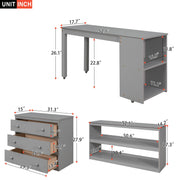 DreamHaus loft low study bed with integrated cabinet, shelves, and rolling desk, showcasing functional multi-purpose furniture for space-saving.