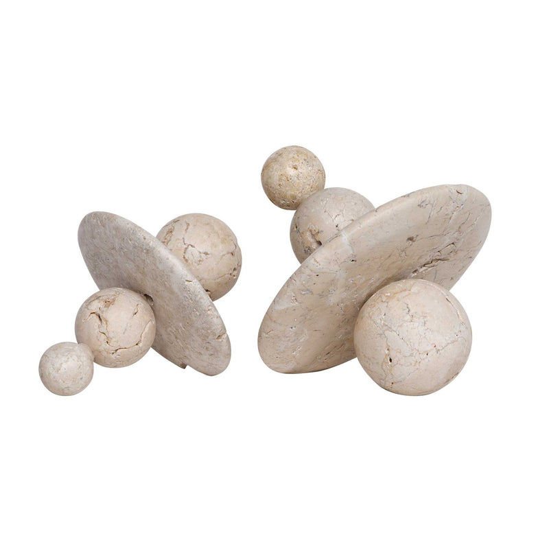 Quarried Stone - Indoor-Outdoor Sculptures (Set of 2) - White / Yellow