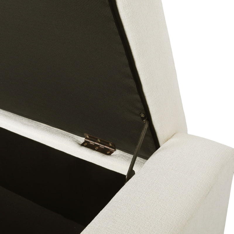 Noble House textured fabric ottoman bench with hinged lid, compact storage and cushioned seating in a modern design.
