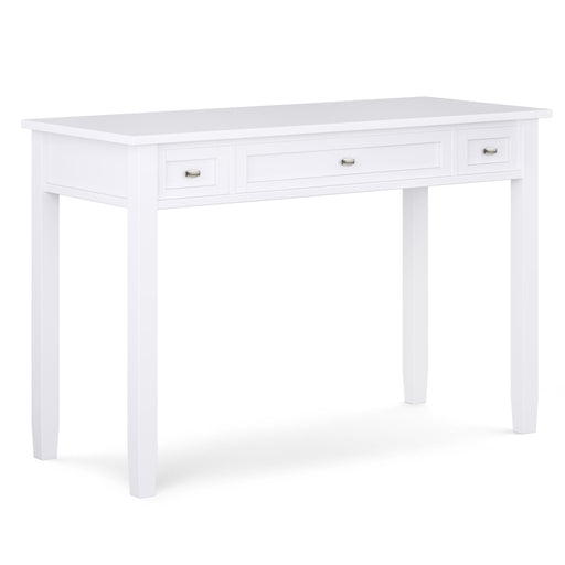 Handcrafted Warm Shaker writing desk by Simpli-Home with smooth wood finish and clean lines, ideal for home office or study space.