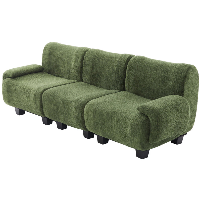 Noble House 3 seater sofa couch with curved armrests, stationary design, upholstered in neutral fabric for living room comfort.