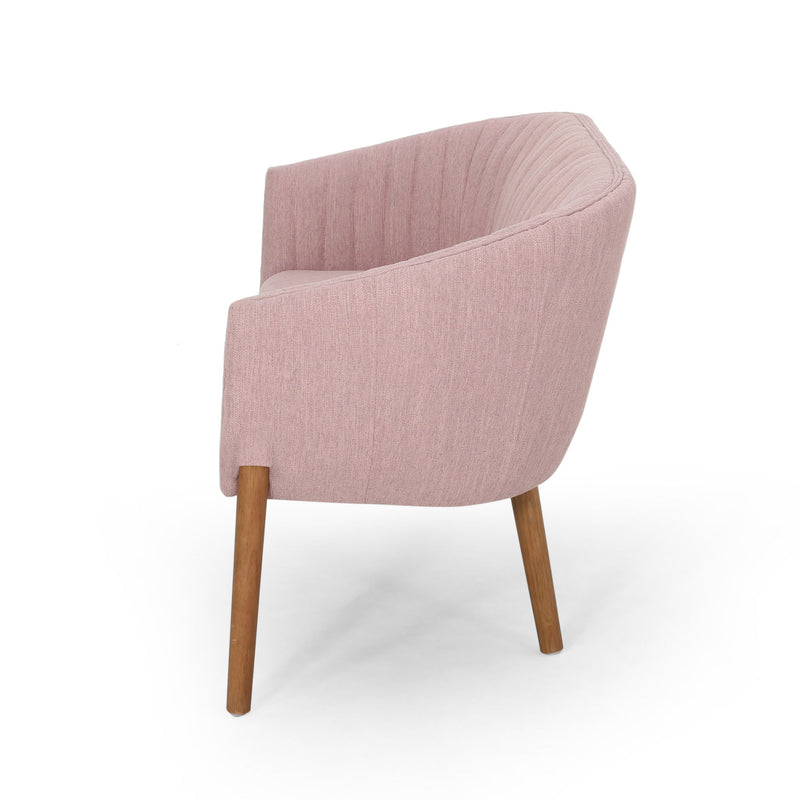 Noble House mid-century modern loveseat with channel-stitched backrest and sleek wooden legs, stationary design for stylish living rooms.