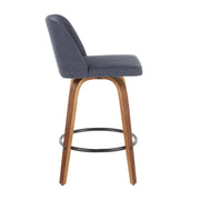 Pair of Lumi Source Toriano mid-century modern counter stools with wooden seats and black metal legs, set of two.