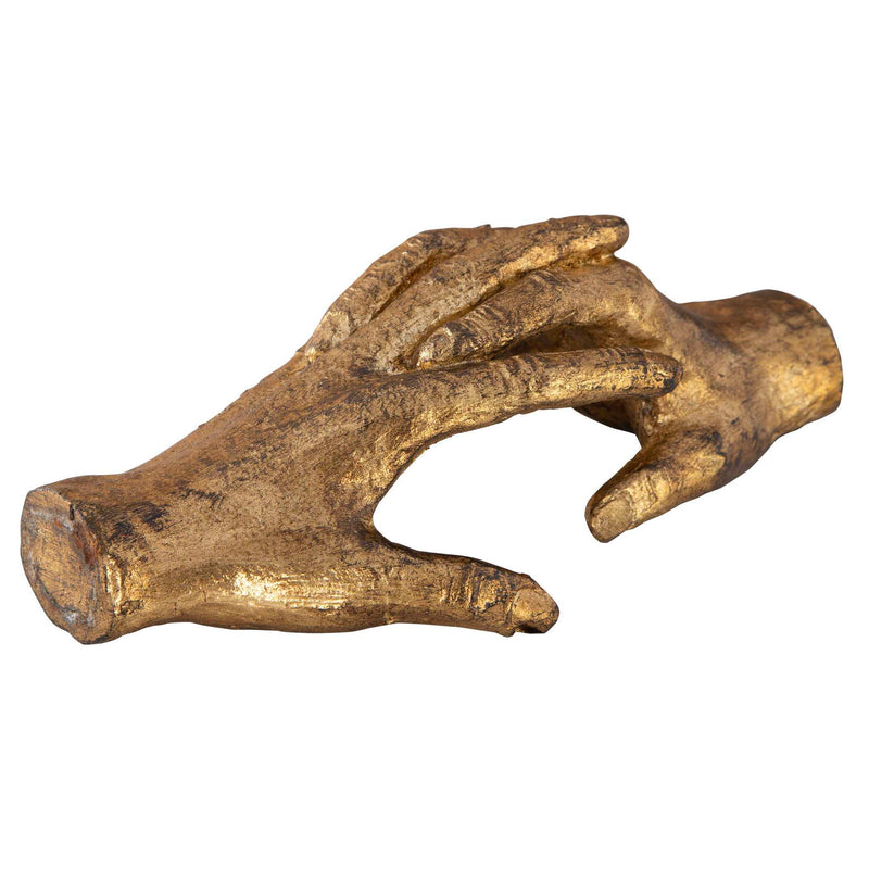 Gold "Hold My Hand" sculpture by Uttermost, featuring a detailed figurine of two hands clasped together, ideal for decorative display.