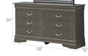 Metallic black dresser by Glory Furniture, showcasing a sleek and sophisticated storage solution with multiple drawers.