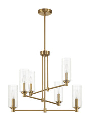 Timeless - 6 Lights Chandelier With Clear Ribbed Satin - Antique Brass / Clear / Gold - R&R Furniture Gallery (Fountain Valley, CA)
