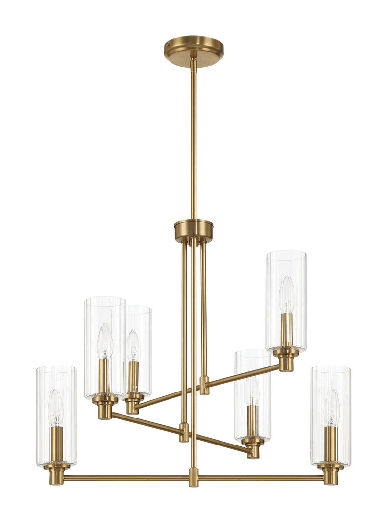 Timeless - 6 Lights Chandelier With Clear Ribbed Satin - Antique Brass / Clear / Gold - R&R Furniture Gallery (Fountain Valley, CA)