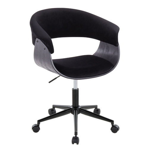 Lumi Source Vintage Mod mid-century modern office desk chair with wooden armrests and black cushioned seat.