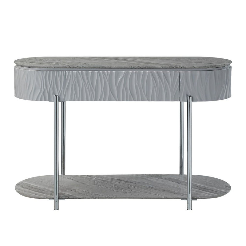 Yukino - Sofa Table - Gray High Gloss & Chrome - R&R Furniture Gallery (Fountain Valley, CA)