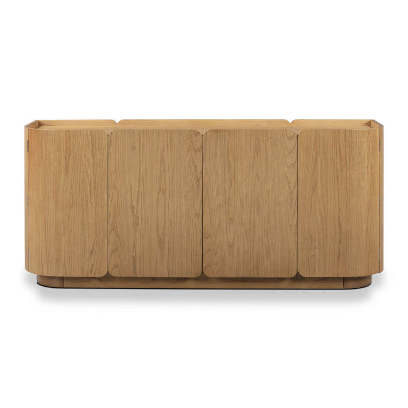 Natural ash Moora 4-door sideboard by TOV Furniture with sleek wood finish and modern design, featuring four spacious doors.