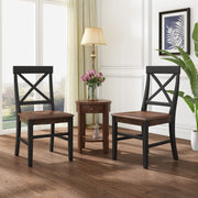 Set of two Noble House Plethora dining chairs with X-shaped back design, featuring wooden legs and upholstered seats.