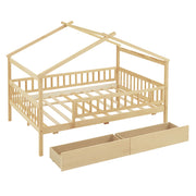 DreamHaus house-shaped storage bed with two drawers, featuring a cozy design and functional storage space in a child's bedroom setting.
