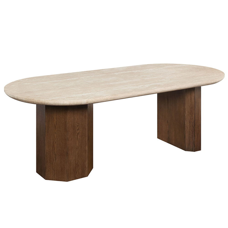 Leonardo - Dining Table - Travertine Top & Dark Oak - R&R Furniture Gallery (Fountain Valley, CA)